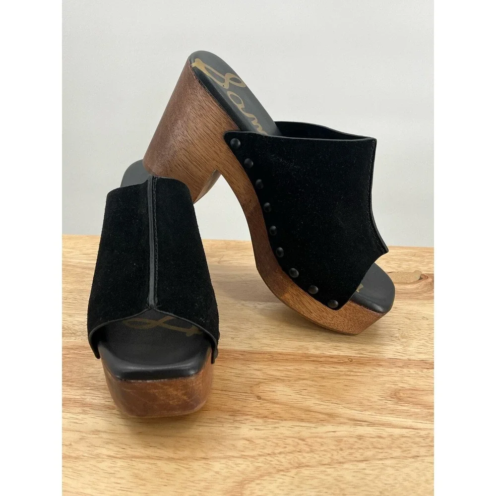 Sam Edelman Josselyn Black Squared Open Toe Slip On Studded Block Heels Size 7.5